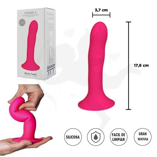 HITSENS 4 - Dildo de Silicona de Doble Densidad (Color Rosa Fuerte)